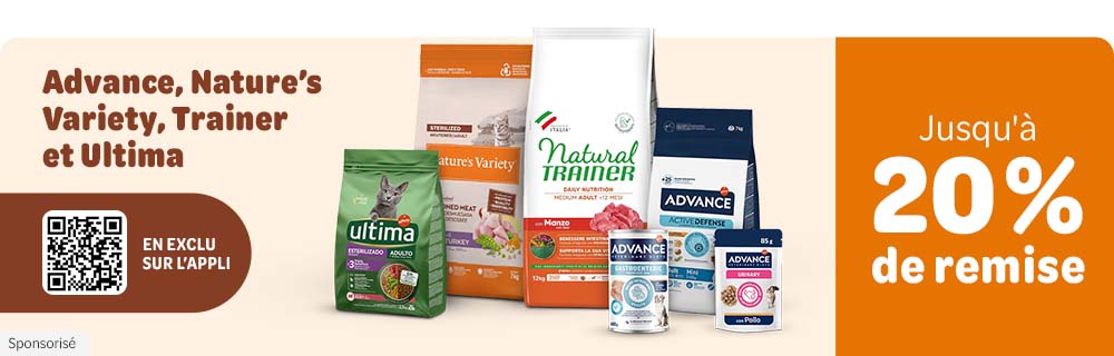 20% de remise en exclu sur l'appli Advance, Nature's Variety, Trainer et Ultima