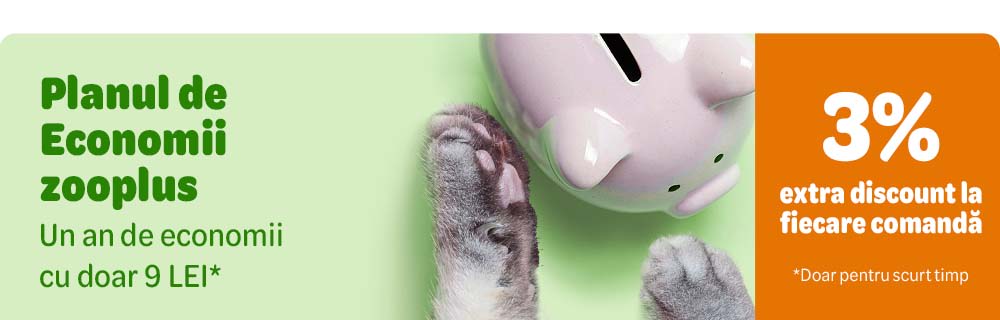 Planul de Economii zooplus - Un an de economii cu doar 9 lei*. 3% discount la fiecare comandă. *Doar pentru scurt timp.