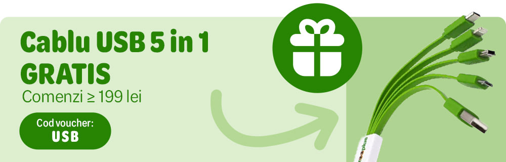 Cablu USB 5 în 1 GRATIS ≥ 199 lei. Cod voucher: USB