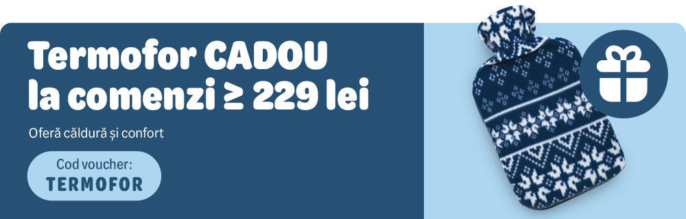 Termofor cadou la comenzi ≥ 229 lei. Oferă căldură și confort. Cod voucher: TERMOFOR