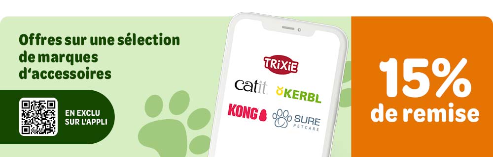 Profitez de 15% de remise sur une sélection de marques en exclu sur l'application zooplus !