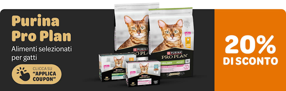 20% di sconto su una selezione di alimenti per gatti Purina Pro Plan.