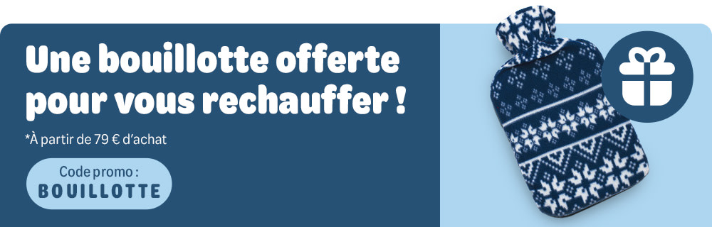 Une bouillotte offerte avec le code promo BOUILLOTTE