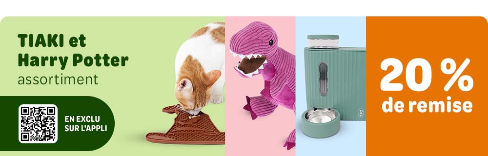 20 % de remise sur tout TIAKI et Harry Potter sur l'appli zooplus