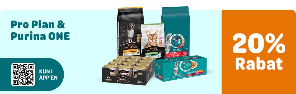 20% rabat på Purina ONE og Pro Plan i appen