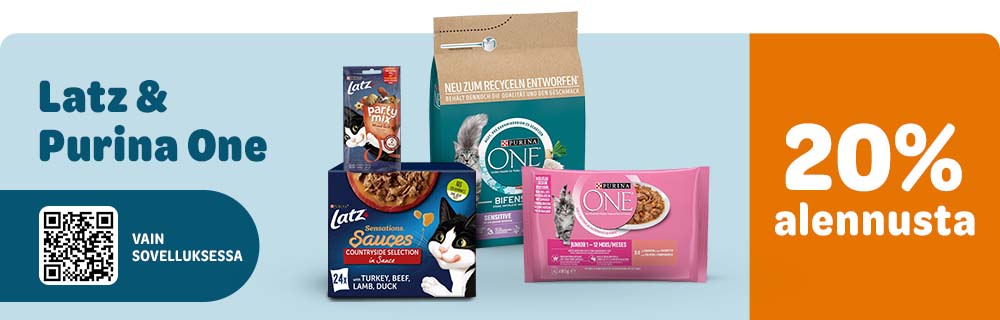 Latz & Purina One. 20% alennusta. Vain sovelluksessa.