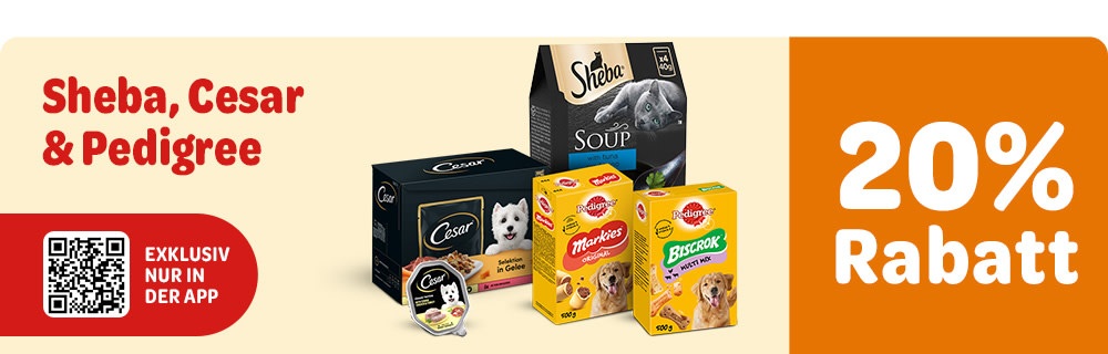 Exklusiv in der App: 20% Rabatt auf Sheba, Cesar & Pedigree