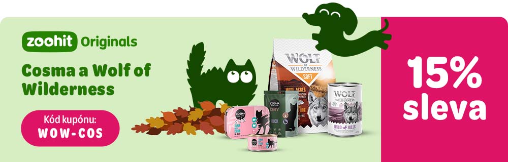 zoohit Originals 15% sleva Cosma a Wolf of Wilderness. Kód kupónu: WOW-COS