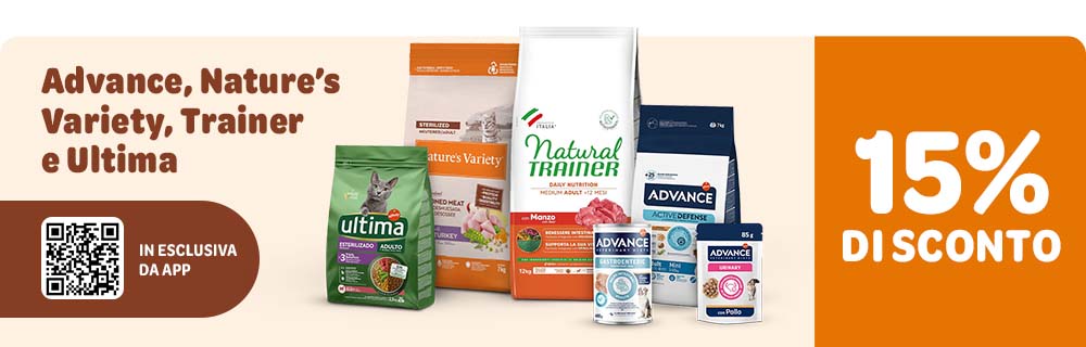 Fino al 15% disconto Advance, Nature's Variety, Trainer e Ultima
