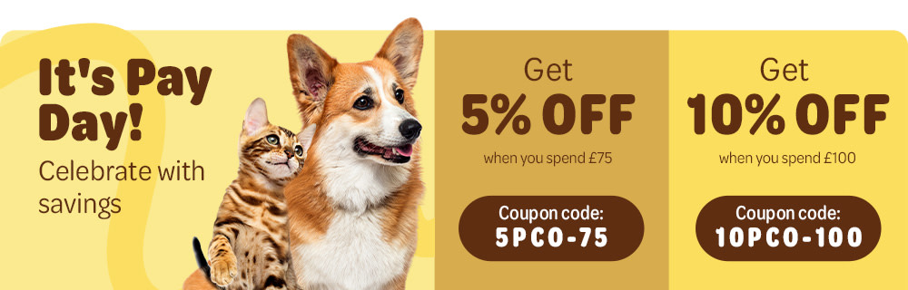 It's Pay Day, celebrate with savings: 5% off when you spend £75, 10% off when you spend £100