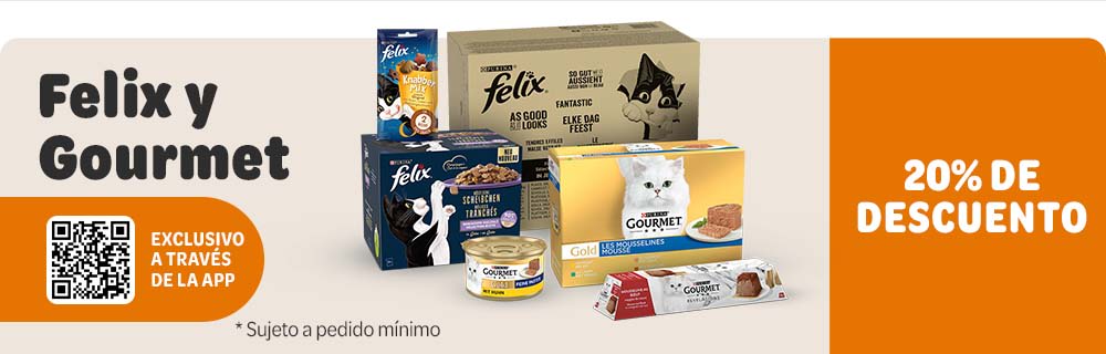 20 % de descuento Purina Gourmet y Felix a través de la App