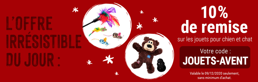 - 10 % sur les jouets pour chien et chat