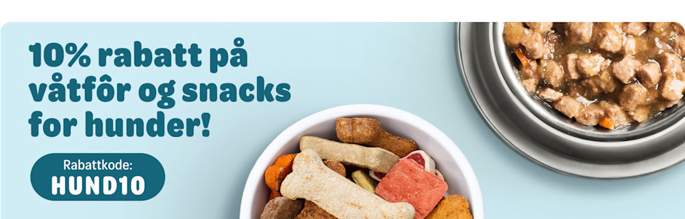 10 % rabatt på våtfôr og snacks til hunder