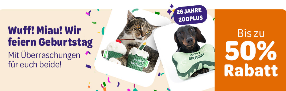 Wuff! Miau! Wir feiern Geburtstag Mit Überraschungen für euch beide! Geschenke entdecken Bis zu 20% Rabatt