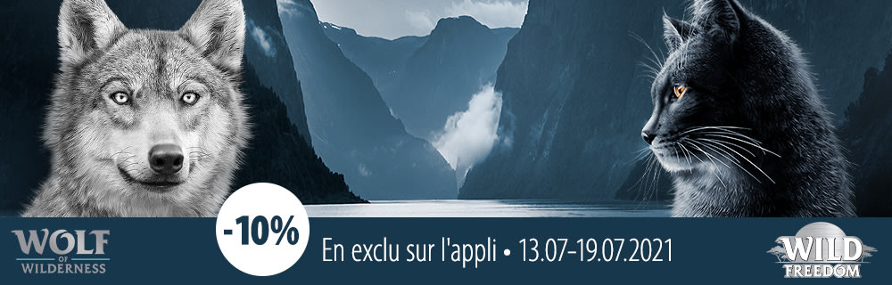 Wolf of Wilderness et Wild Freedom: - 10% en exclusivité sur l'appli zooplus du 13.07.-19.07. !