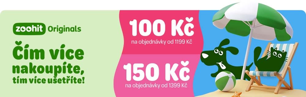 zoohit Originals, čím více nakoupíte, tím více ušetříte! 100 Kč na objednávky od 1199 Kč. 150 Kč na objednávky od 1399 Kč.
