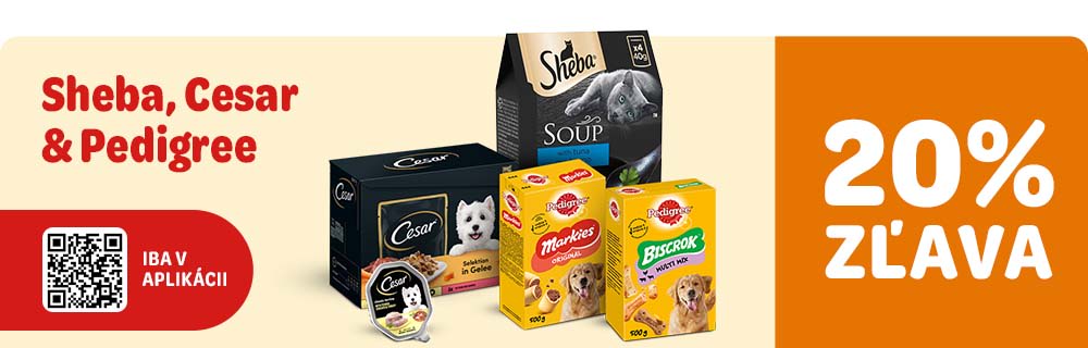 Zľava 20% na Sheba, Cesar a Pedigree iba v aplikácii