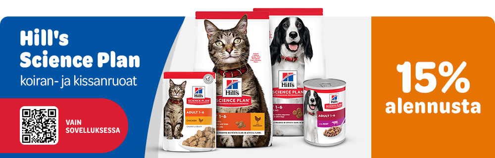 15% alennusta Hill's science plan koiran- ja kissanruoista. Vain sovelluksessa.