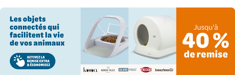 Activez la remise extra & économisez: Les objets connectés qui facilitent la vie de vos animaux. Jusqu'à 40 % de remise sur kooa, Nomad Tales, SureFeed, Trixie & beeztees