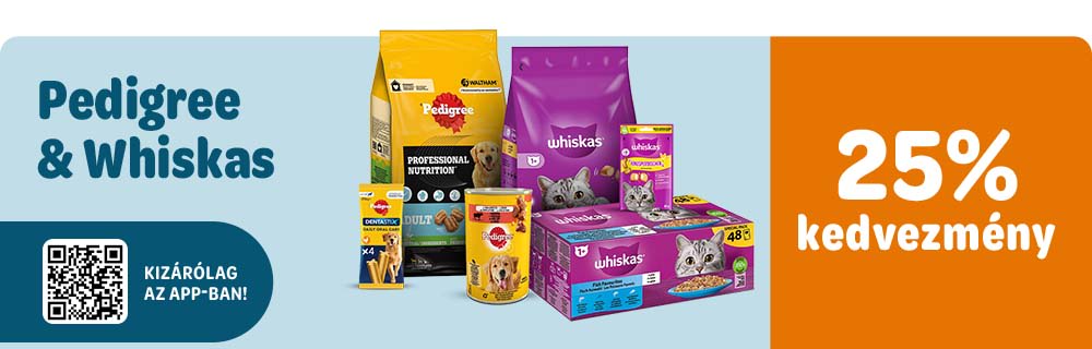 25% kedvezmény Whiskas és Pedigree termékekre - Kizárólag az app-ban!