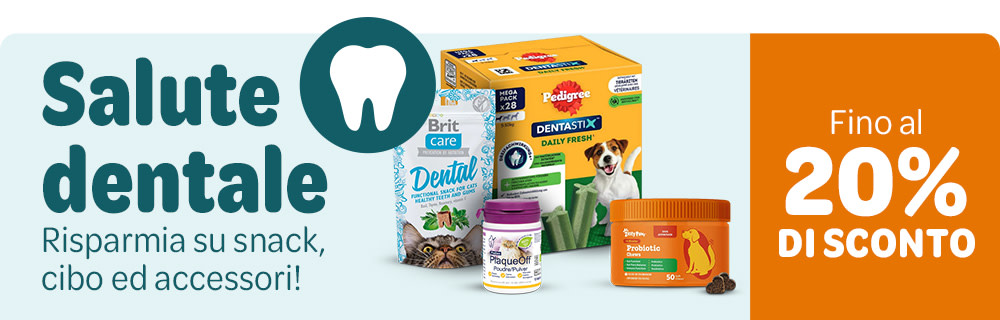 Salute dentale: fino al 20% di sconto su cibo, accessori e complementi