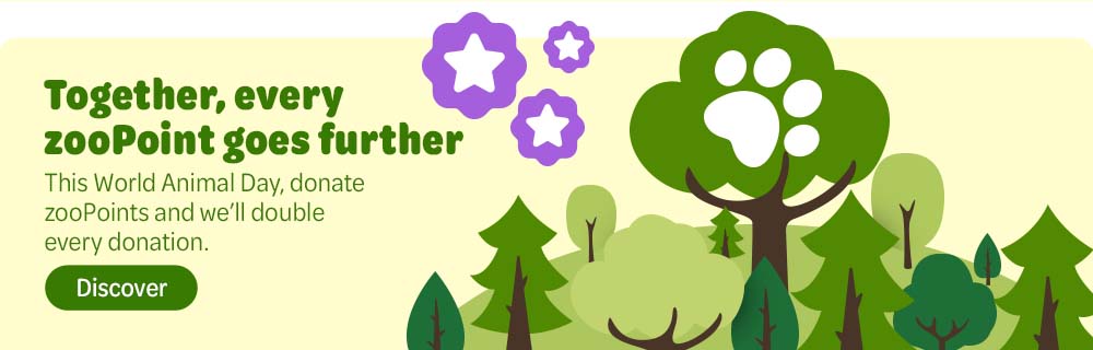 Together, every zooPoint goes further This World Animal Day, donate zooPoints and we'll double every donation.