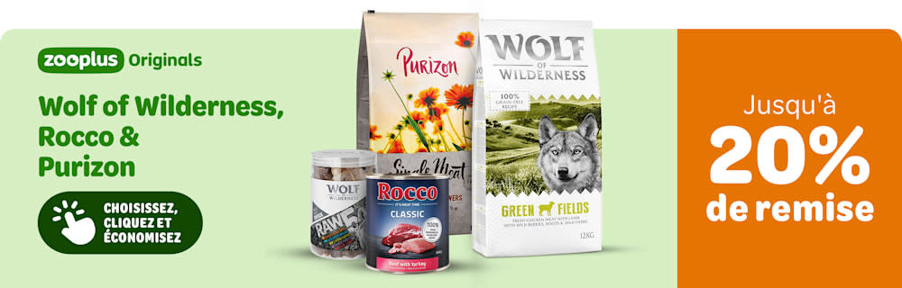 Jusqu'à 20% de remise sur zooplus Originals Wolf of Wilderness, Rocco & Purizon. Choisissez, cliquez et économisez.