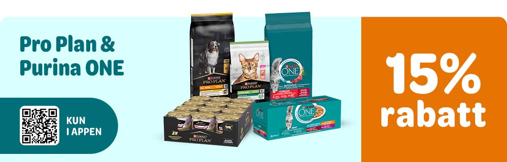 15% rabatt på Pro Plan og Purina One
