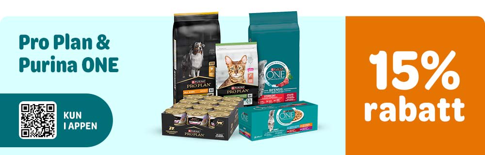 15% rabatt på Pro Plan og Purina One