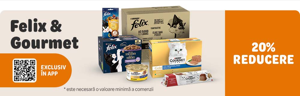 -20% la toate produsele Purina Gourmet & Felix, doar în aplicație