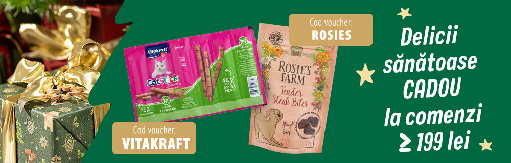 Fă-i fericiți cu un snack delicios și sănătos! Comandă de minimum 199 lei și primești 6x6g Vitakraft Healthy pentru pisici sau 70g pentru câini!