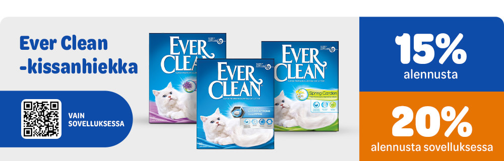 15% alennusta & 20% alennusta sovelluksessa. Ever Clean kissanhiekka. Vain sovelluksessa.