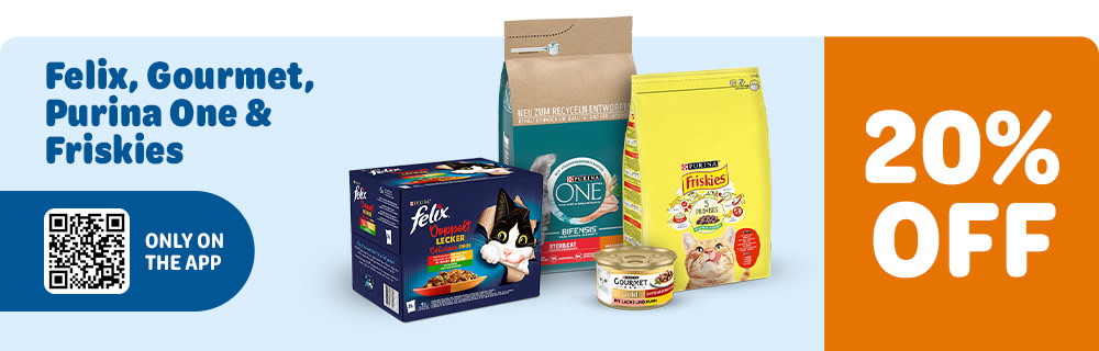 20% off Felix, Gourmet, Purina One and more.
