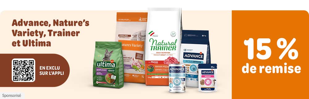 20% de remise en exclu sur l'appli Advance, Nature's Variety, Trainer et Ultima