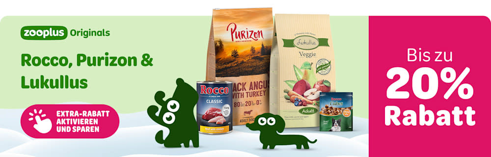Bis zu 20% Rabatt auf ausgewählte Marken, wie Rocco, Purizon und Lukullus.