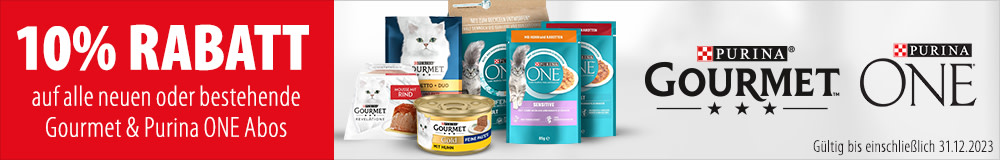 10% Rabatt auf alle neuen oder bestehenden Gourmet und Purina ONE Abos