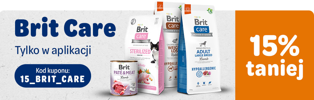 15% zniżki na wszystkie produkty Brit Care tylko w aplikacji!