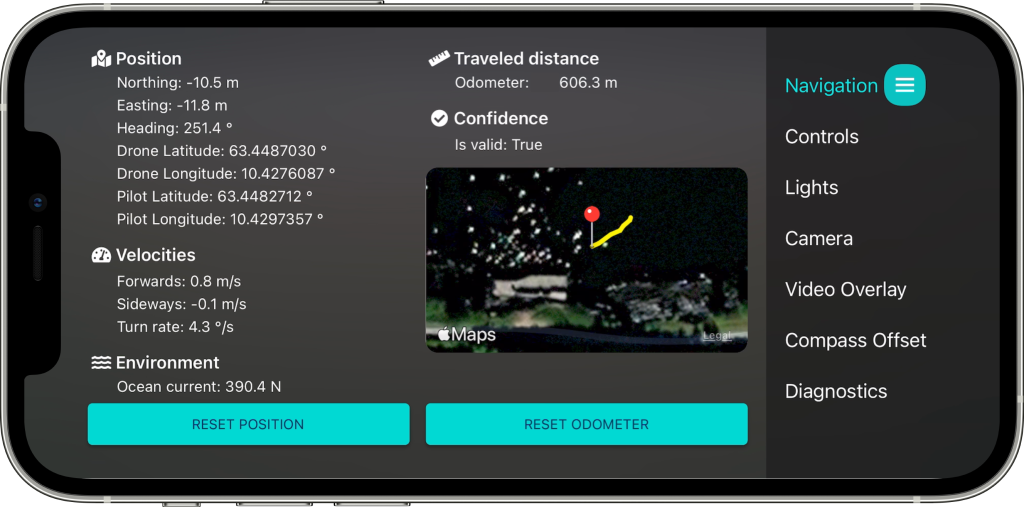 Navigation settings tab in the Blueye App