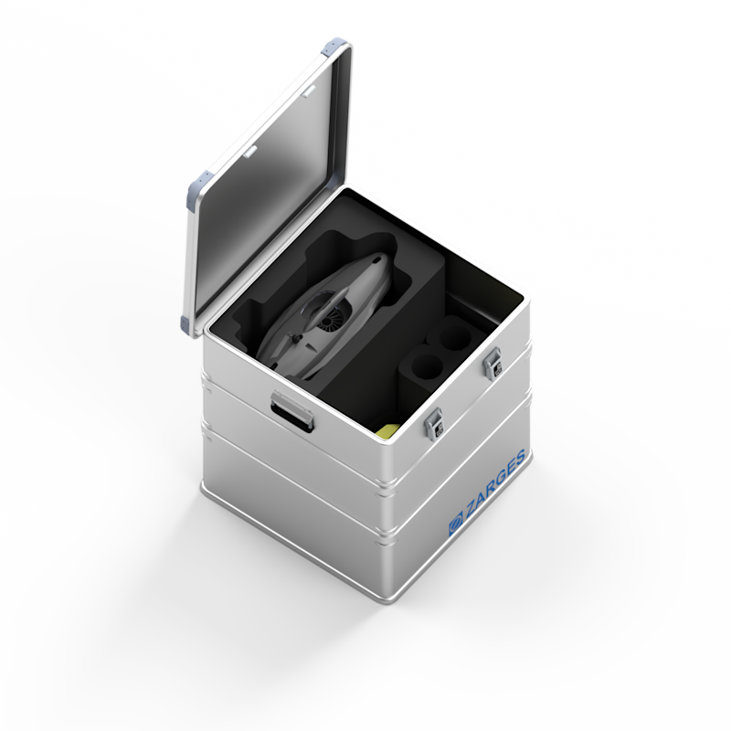Zarges aluminum transportation case square sideview
