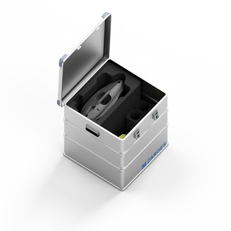 Zarges aluminum transportation case square sideview