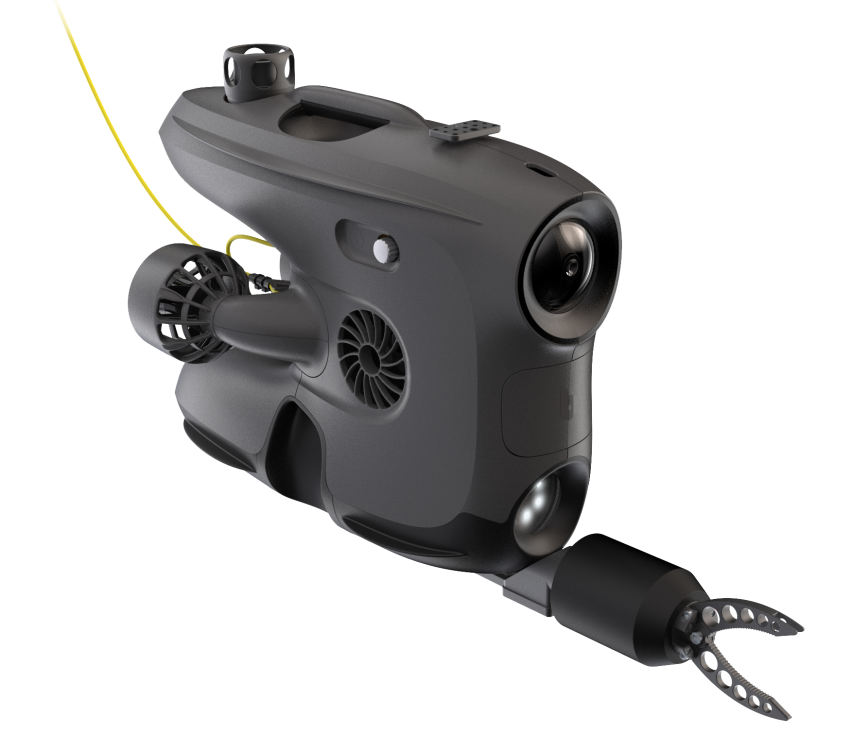 Rendering/illustration av Blueye X3 dronen med eksempel utstyr - uten bakgrunn.