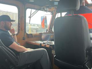 Trond Larsen on the way to inspect the seabed below the collapsed silo