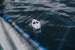 The Blueye Pioneer resting at an aquaculture site