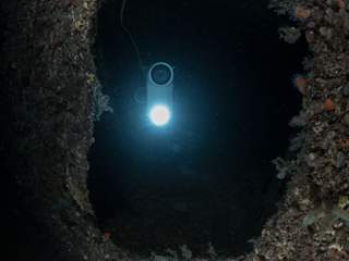 Blueye Pioneer exploring the inside of a shipwreck