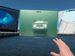 Virtual control center with multibeam sonar, video stream, and map, in Apple Vision Pro