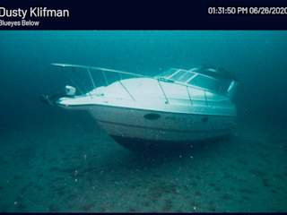 Sunken boat at the bottom of Lake Michigan