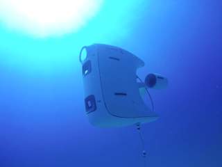 Our first prototype, PioneerX, going down into the deep blue ocean