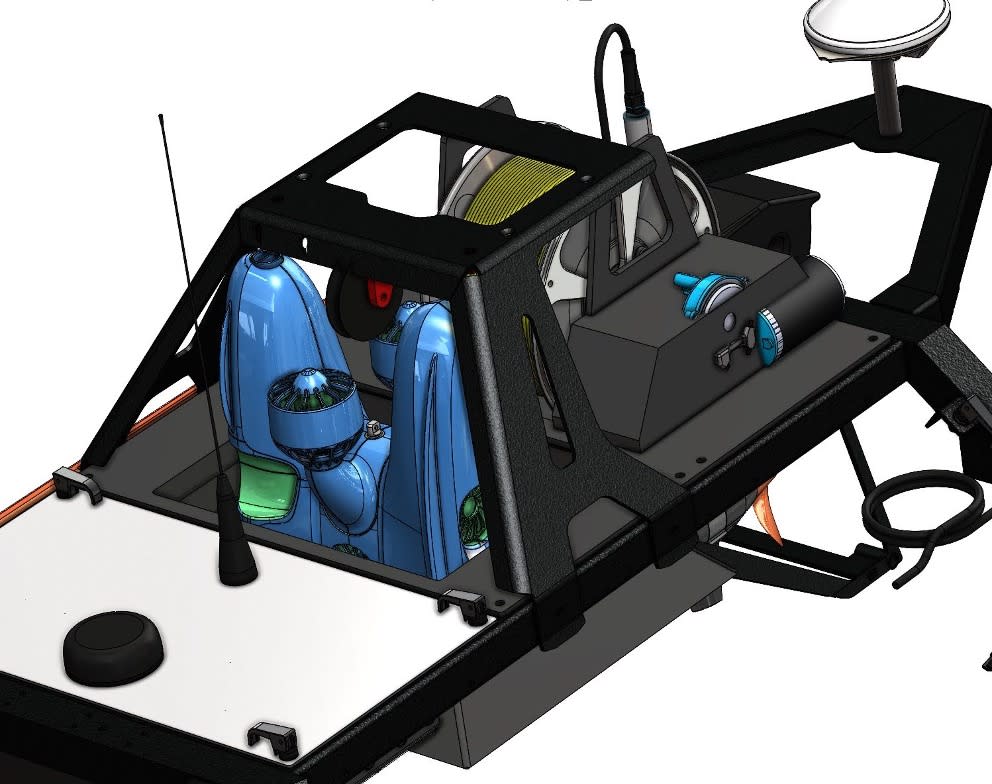 Illustrasjon av en Blueye ROV integrert på Otter USV.
