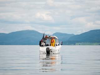 Launching underwater drone from back of boat