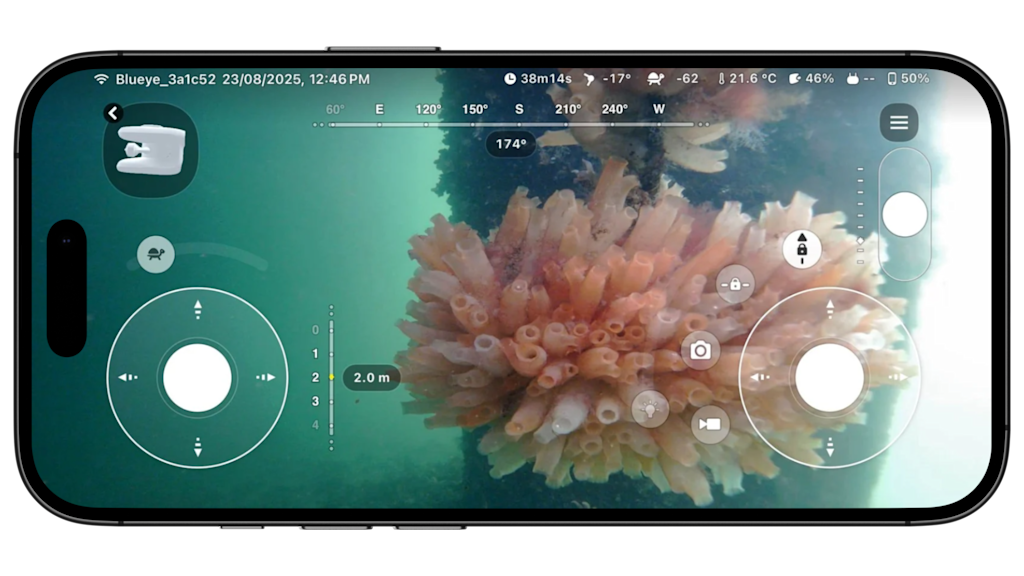 Blueye app sonar distance measurement
